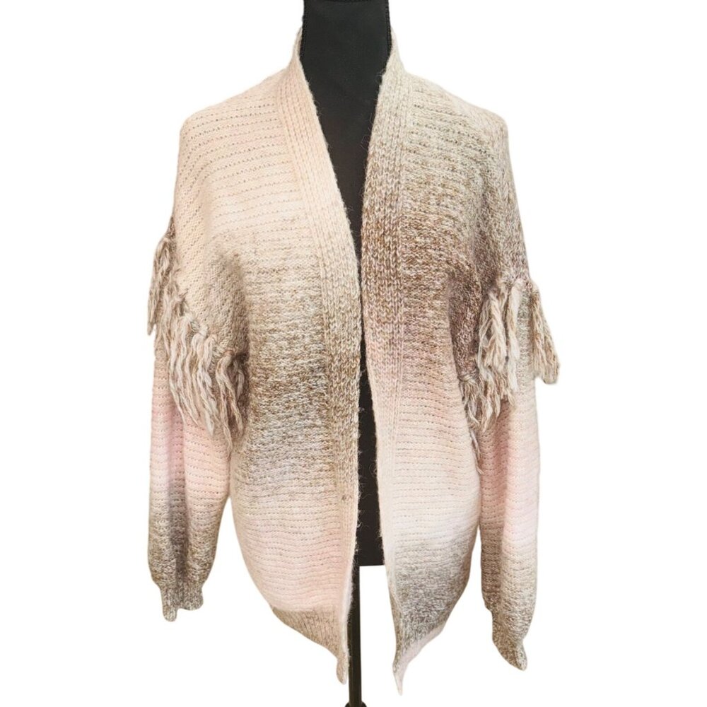 Frye & Co Soft Blush Ombre Fringe Open Cardigan Sweater Coastal Cowgirl Western